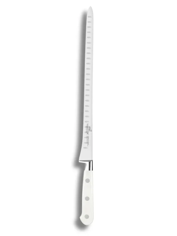 Couteau à Saumon IDEAL TOQUE BLANCHE 100% Forgé - 30 cm - Lame Alvéolée et Rigide et Rivets en Inox  - Sabatier