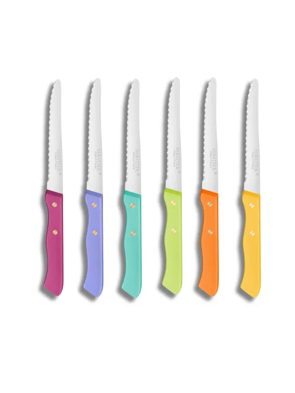 Set de 6 couteaux de Table SERIE 197 - 10,5 cm - Lame Microdentée Inox et Rivets en Laiton  - Sabatier