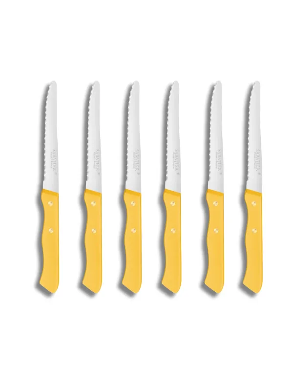 Set de 6 couteaux de Table SERIE 197 - 10,5 cm - Lame Microdentée Inox et Rivets en Laiton  - Sabatier