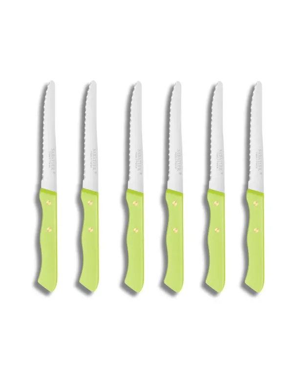 Set de 6 couteaux de Table SERIE 197 - 10,5 cm - Lame Microdentée Inox et Rivets en Laiton  - Sabatier