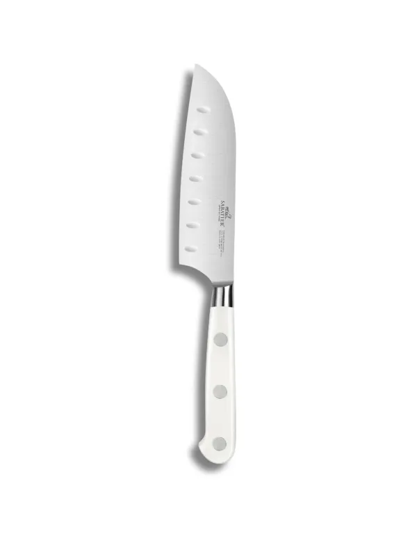 Couteau Mini Santoku IDEAL TOQUE BLANCHE 100% Forgé - 13 cm - Lame Alvéolée et Rivets Inox  - Sabatier