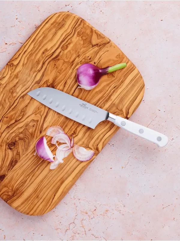 Couteau Mini Santoku IDEAL TOQUE BLANCHE 100% Forgé - 13 cm - Lame Alvéolée et Rivets Inox  - Sabatier
